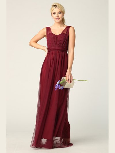 3314 Convertible Tulle Bridesmaid Dress - Burgundy, Back View Medium
