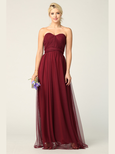 3314 Convertible Tulle Bridesmaid Dress - Burgundy, Front View Medium