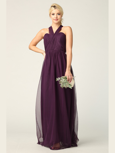 3314 Convertible Tulle Bridesmaid Dress - Purple, Back View Medium