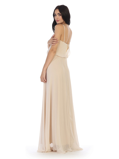 3318 Spaghetti Strap Blouson Top Bridesmaid Dress - Champagne, Back View Medium