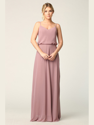 3318 Spaghetti Strap Blouson Top Bridesmaid Dress, Mauve