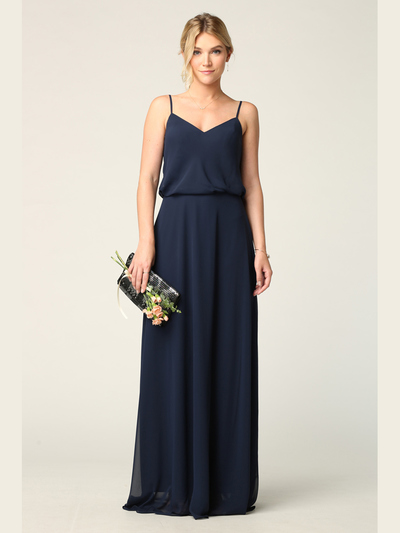 3318 Spaghetti Strap Blouson Top Bridesmaid Dress - Navy, Front View Medium