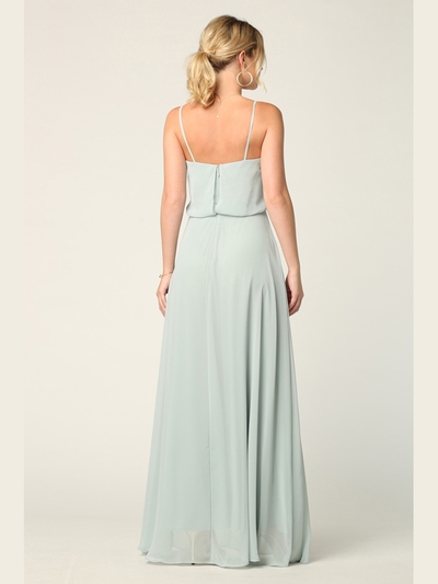 3318 Spaghetti Strap Blouson Top Bridesmaid Dress - Sage, Back View Medium