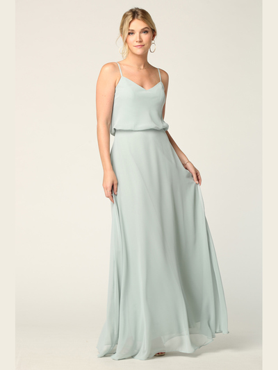 3318 Spaghetti Strap Blouson Top Bridesmaid Dress - Sage, Front View Medium