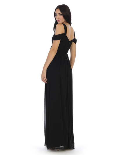 3321 Empire Waist Off Shoulder Evening Dress - Black, Back View Medium