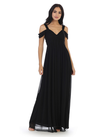 3321 Empire Waist Off Shoulder Evening Dress - Black, Front View Medium