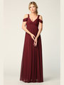 3321 Empire Waist Off Shoulder Evening Dress - Burgundy, Front View Thumbnail