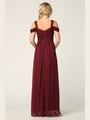 3321 Empire Waist Off Shoulder Evening Dress - Burgundy, Back View Thumbnail