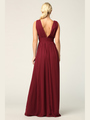3329 V-neck Front And Back Long Evening Dress - Burgundy, Back View Thumbnail