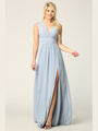 3329 V-neck Front And Back Long Evening Dress - Dusty Blue, Front View Thumbnail