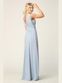 3329 V-neck Front And Back Long Evening Dress - Dusty Blue, Back View Thumbnail