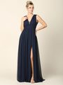 3329 V-neck Front And Back Long Evening Dress - Navy, Front View Thumbnail