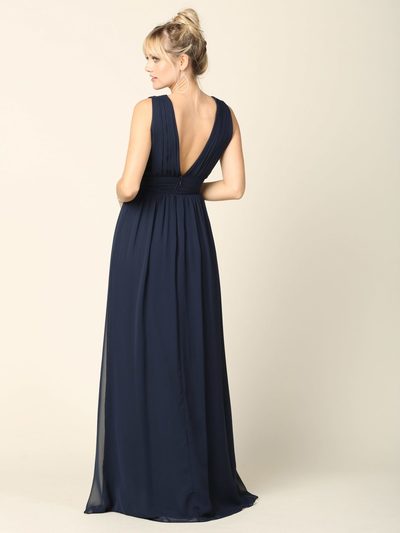 3329 V-neck Front And Back Long Evening Dress - Navy, Alt View Medium