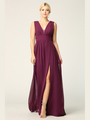 3329 V-neck Front And Back Long Evening Dress - Plum, Front View Thumbnail