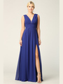 3329 V-neck Front And Back Long Evening Dress - Royal, Front View Thumbnail