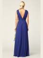 3329 V-neck Front And Back Long Evening Dress - Royal, Back View Thumbnail