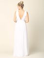 3329 V-neck Front And Back Long Evening Dress - White, Back View Thumbnail