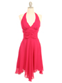 3329 Fuschia Halter Top Chiffon Cocktail Dress - Fuschia, Front View Thumbnail