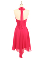 3329 Fuschia Halter Top Chiffon Cocktail Dress - Fuschia, Back View Thumbnail