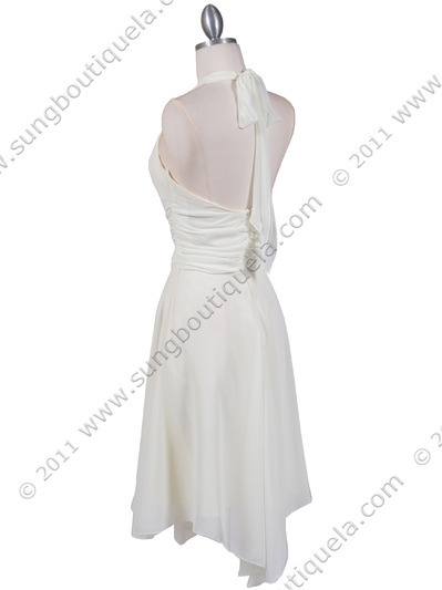 3329 Ivory Halter Top Chiffon Cocktail Dress - Ivory, Back View Medium