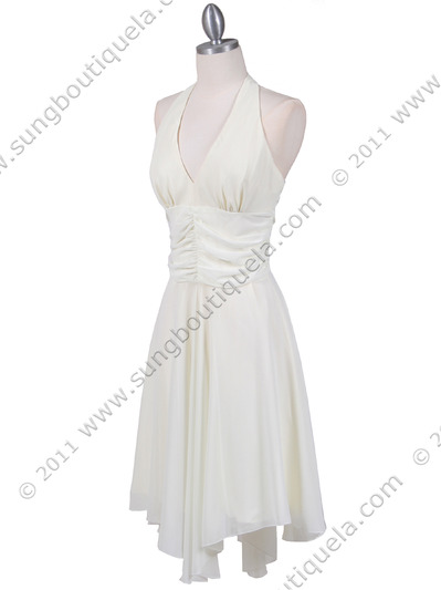 3329 Ivory Halter Top Chiffon Cocktail Dress - Ivory, Alt View Medium
