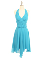 3329 Turquoise Halter Top Chiffon Cocktail Dress - Turquoise, Front View Thumbnail