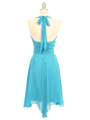 3329 Turquoise Halter Top Chiffon Cocktail Dress - Turquoise, Back View Thumbnail