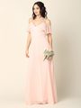 3331 Flutter Cold Shoulder Long Evening Dress - Blush, Front View Thumbnail