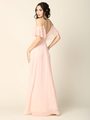 3331 Flutter Cold Shoulder Long Evening Dress - Blush, Back View Thumbnail