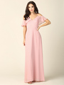3331 Flutter Cold Shoulder Long Evening Dress - Dusty Rose, Front View Thumbnail