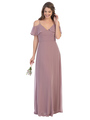 3331 Flutter Cold Shoulder Long Evening Dress - Mauve, Front View Thumbnail