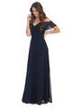 3331 Flutter Cold Shoulder Long Evening Dress - Navy, Front View Thumbnail