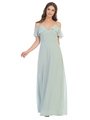 3331 Flutter Cold Shoulder Long Evening Dress - Sage, Back View Thumbnail