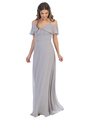 3331 Flutter Cold Shoulder Long Evening Dress - Silver, Front View Thumbnail