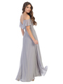 3331 Flutter Cold Shoulder Long Evening Dress - Silver, Back View Thumbnail