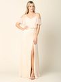 3333 Blouson Top With Cold Shoulder Evening Dress - Champagne, Front View Thumbnail