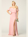 3333 Blouson Top With Cold Shoulder Evening Dress - Dusty Rose, Front View Thumbnail