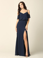 3333 Blouson Top With Cold Shoulder Evening Dress - Navy, Front View Thumbnail