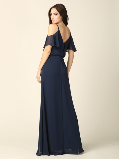 3333 Blouson Top With Cold Shoulder Evening Dress - Navy, Back View Medium
