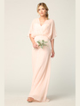 3338 Draped Sleeve Chiffon Evening Dress - Blush, Back View Thumbnail