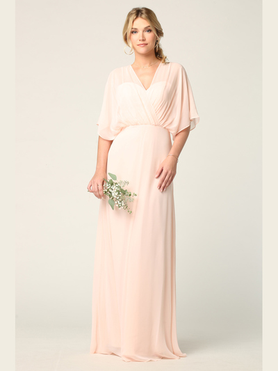 3338 Draped Sleeve Chiffon Evening Dress - Blush, Front View Medium