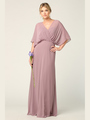 3338 Draped Sleeve Chiffon Evening Dress - Mauve, Front View Thumbnail