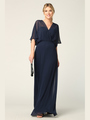 3338 Draped Sleeve Chiffon Evening Dress - Navy, Back View Thumbnail