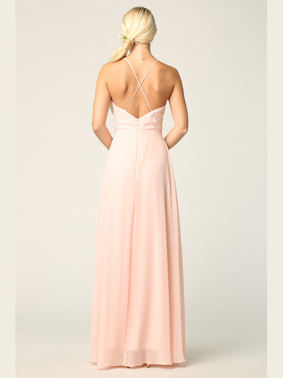 3341 Chiffon Evening Dress With Convertible Shoulder Straps - Blush, Back View Medium