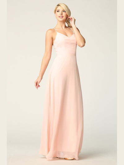 3341 Chiffon Evening Dress With Convertible Shoulder Straps - Blush, Front View Medium