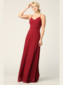 3341 Chiffon Evening Dress With Convertible Shoulder Straps - Burgundy, Front View Thumbnail