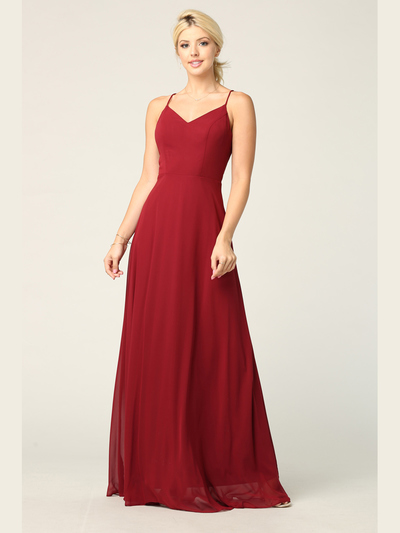 3341 Chiffon Evening Dress With Convertible Shoulder Straps - Burgundy, Back View Medium