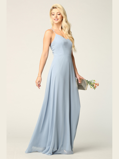 3341 Chiffon Evening Dress With Convertible Shoulder Straps - Dusty Blue, Back View Medium