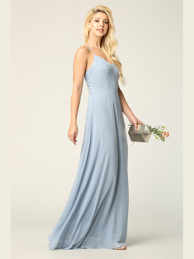 3341 Chiffon Evening Dress With Convertible Shoulder Straps - Dusty Blue, Front View Medium