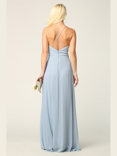 3341 Chiffon Evening Dress With Convertible Shoulder Straps - Dusty Blue, Alt View Medium